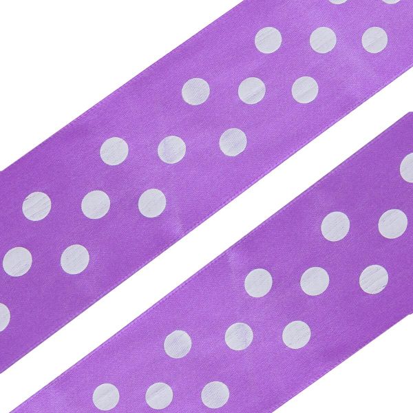 Лента атласная в горошек 45.0 мм / 3 метра, сиреневый, Globus