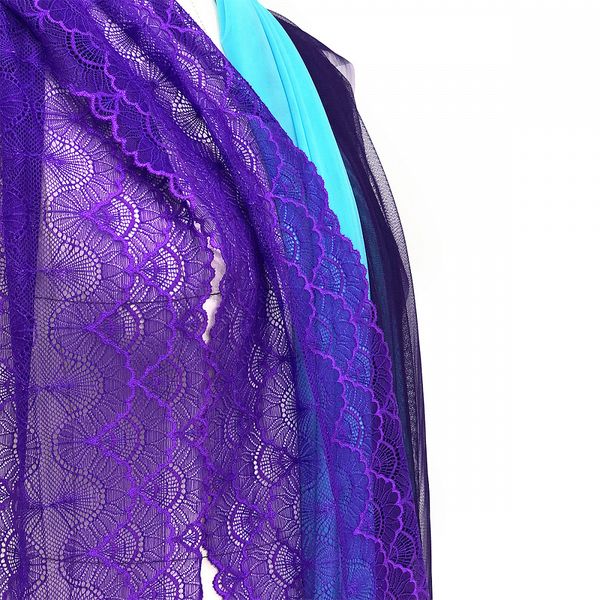 Кружево эластичное (стрейч) 8034 195мм цв.A0507 фиолетовый неон, 10 м, Kruzhevo