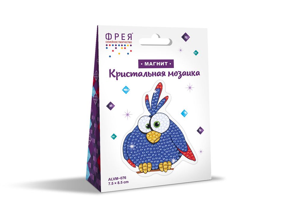 Алмазная (кристальная) мозаика Фрея, магнит Синяя птичка, 7.5х8.5 см