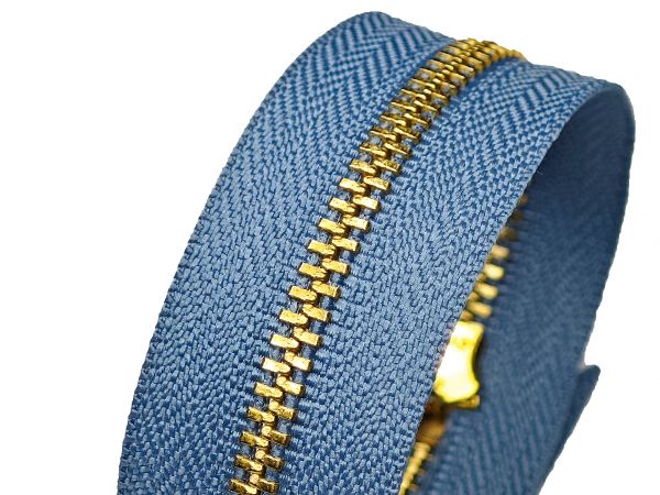 Молния металл (цв.SBS) джинсовая Т4 (4 мм) 1 зам., н/раз., 18 см, S-277 голубой (звено: золото), уп.100 шт