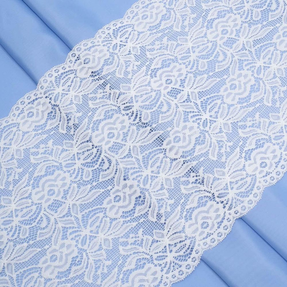 Кружево бельевое эластичное 300 мм / 3.4 метра, цвет белый