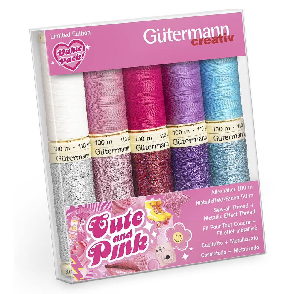 Швейные нитки (набор) Gutermann Sew-all 100, 5 катушек по 100 м, металлизированная нить W331 5 катушек по 50 м, 713323
