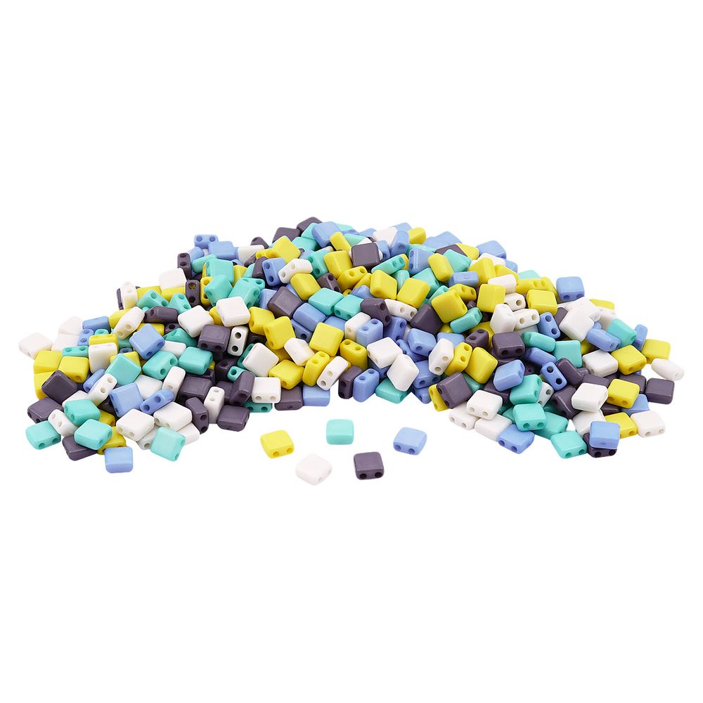 Бусины пластик 6х6х3 мм, 50 г, с двойным отверстием, микс цвета, плоский квадрат, Пастельный, Astra&Craft 7429
