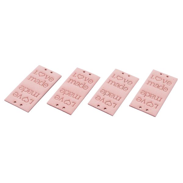 Бирка кожаная с тиснением Love Made 1,9х3,8см, уп.4 шт, розовый