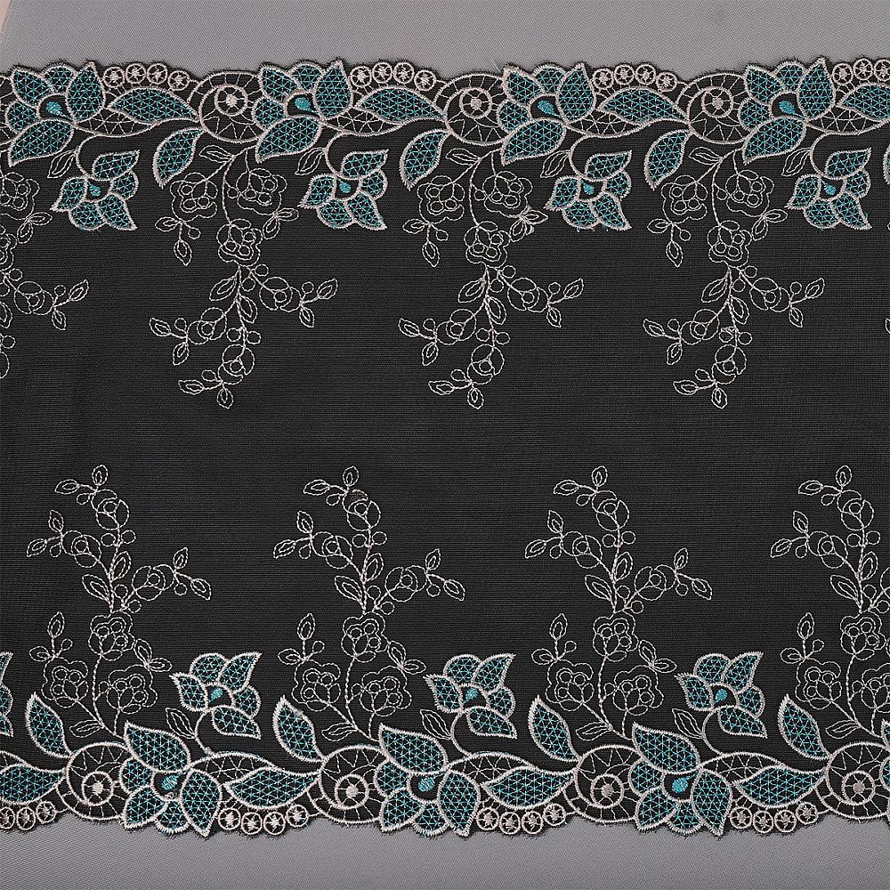 Кружево на сетке (вышитое) 260 мм, цв.черный уп. 13 м, Kruzhevo
