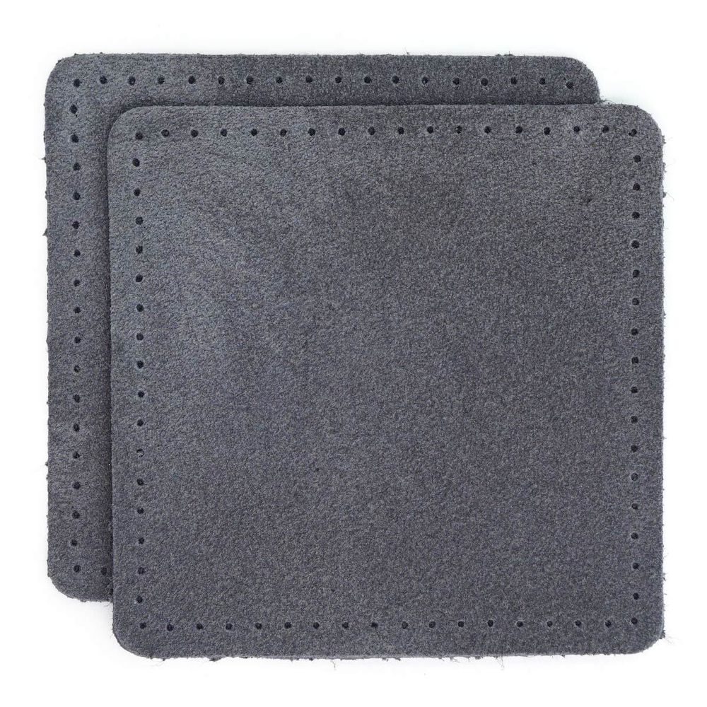 Заплатки пришивные из замши, квадрат 8см с перфорацией, 2 шт, 100% кожа, 26 серый, 59122