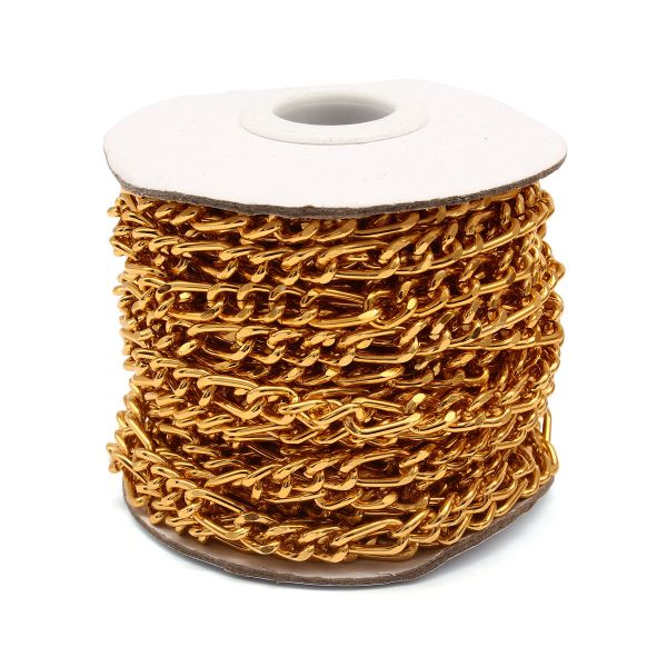Цепь алюминиевая 12,1 мм, 6,0 мм + 8,0 мм, 6,0 мм, боб(10 м) (золото) K16326