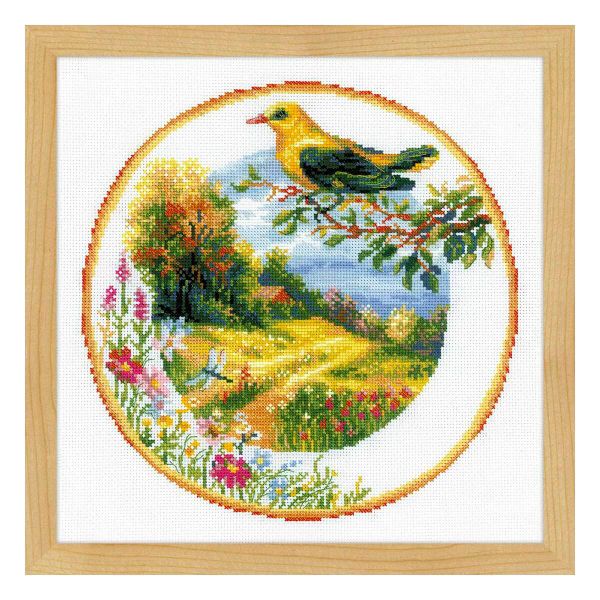 Набор для вышивания нитками Риолис, Тарелка с иволгой 30х30см