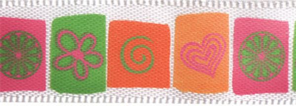 Лента атласная с рисунком 12.0 мм / 5 шт по 3 метра, S2/001 картинки/белый, Gamma ALP-124