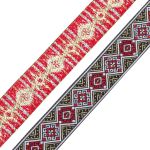 Лента (тесьма) жаккардовая 35.0 мм / 7 метров, золото/красный, 4101-1