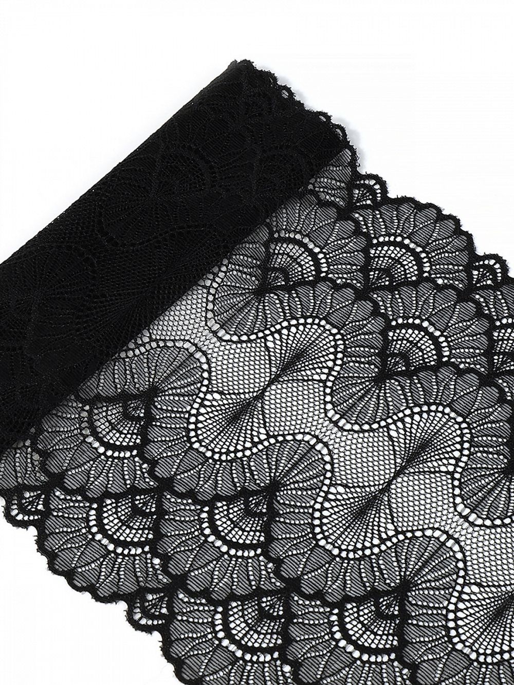 Кружево бельевое эластичное 195 мм / 2.7 м, 8034, цв.02 черный, Kruzhevo