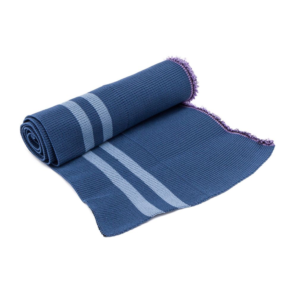 Подвяз средней плотности с полосками (100% полиэстер), 1*1, высота 14см (7см*2), длина 70-73см (8102/8189 синий с джинс. полосками)