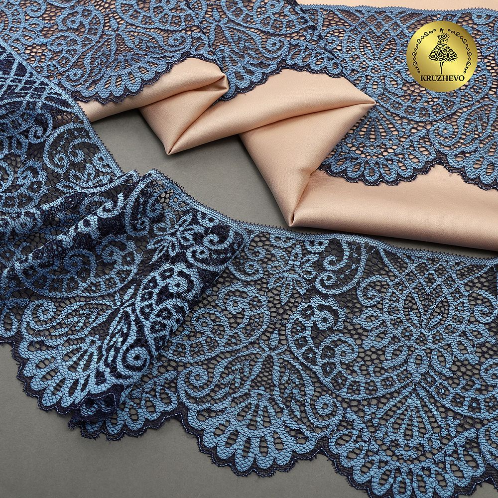 Кружево эластичное (стрейч) 110 мм, 40992PP цв.голубой уп.115м, Kruzhevo