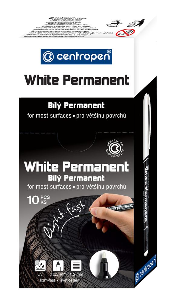 Маркер WHITE PERMANENT 2686/1 1.2 мм, 10 шт, 2686/1 белый, Centropen 2686/1