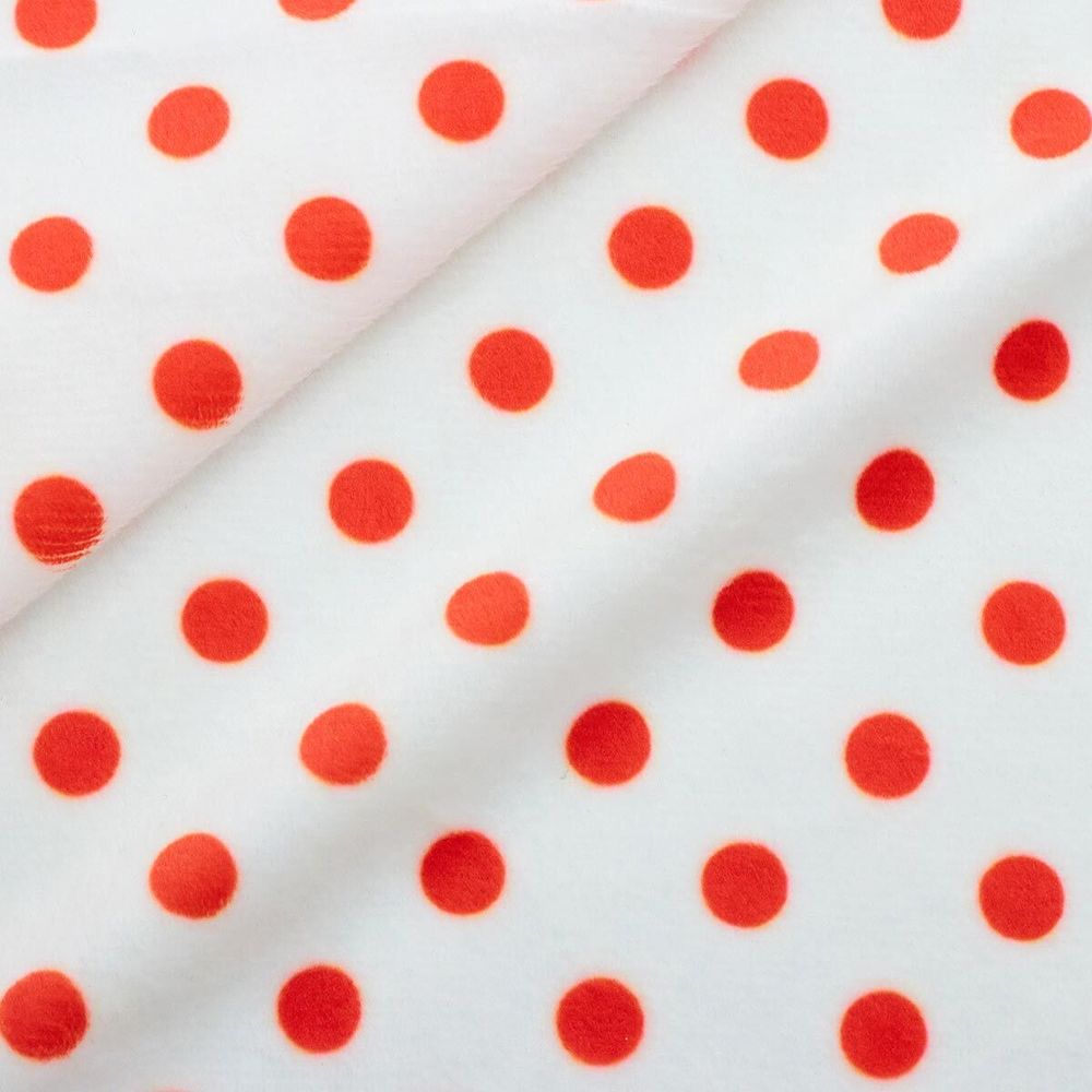 Мех коротковорсовый 1,5мм с принтом горох, 47*47см (±2см), 100% п/э (белый/красный) 29491
