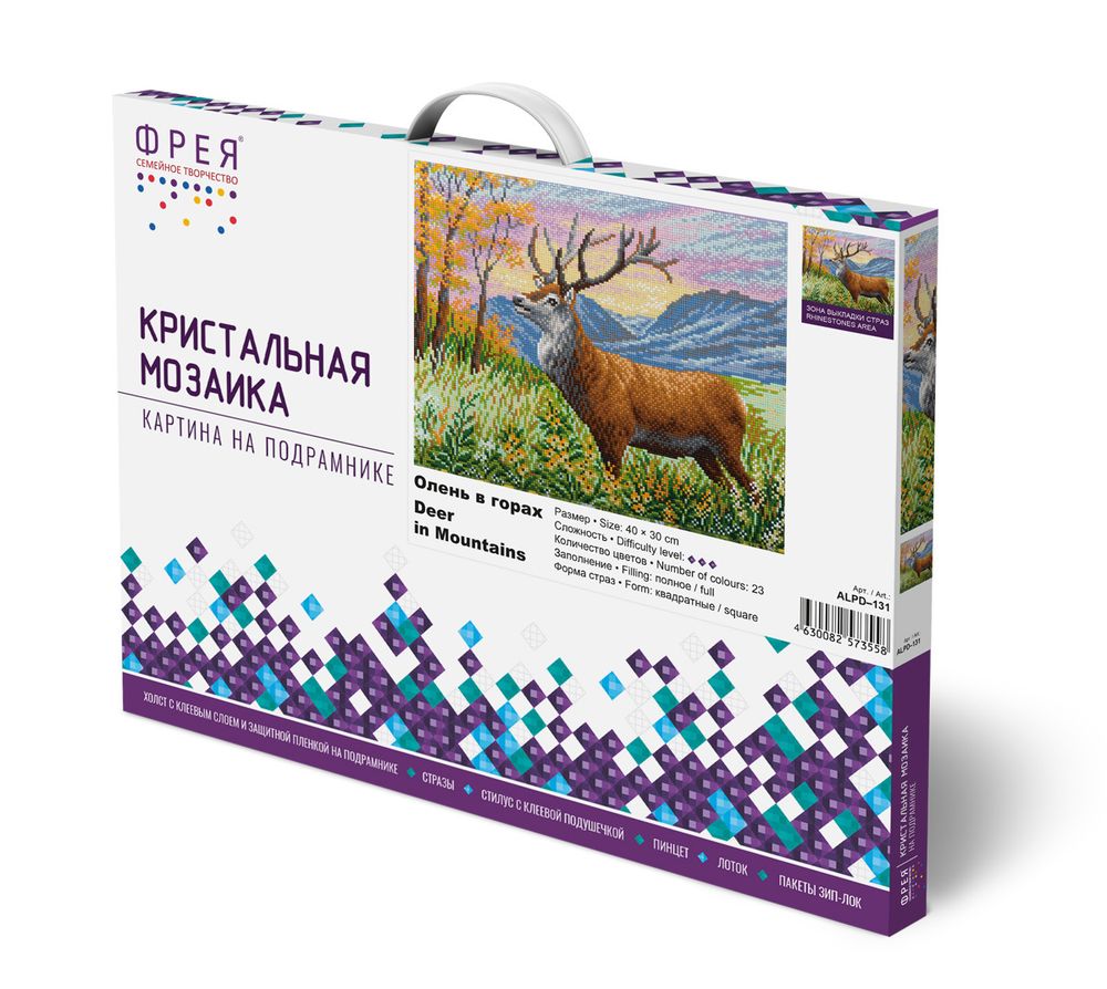 Алмазная (кристальная) мозаика Фрея ALPD-131, на подрамнике Олень в горах, 40х30 см