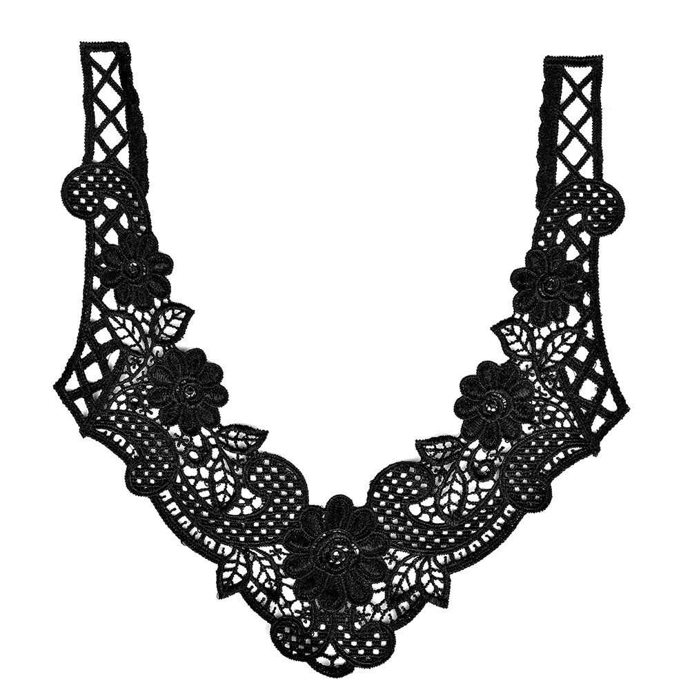 Пришивной кружевной воротник 24.5х27.8 см, цв.02 черный, уп.5 шт, диз.HX-32, Kruzhevo Пришивной кружевной воротник 24.5х27.8 см, цв.02 черный, уп.5 шт, диз.HX-32, Kruzhevo