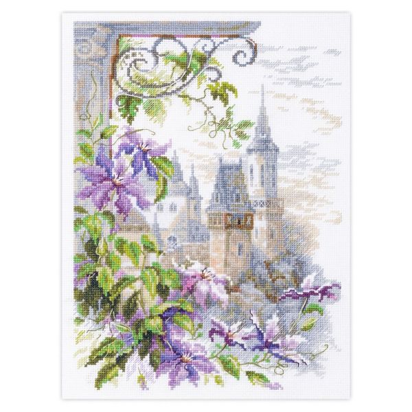 Набор для вышивания нитками Чудесная игла, Нежные клематисы 20х26 см