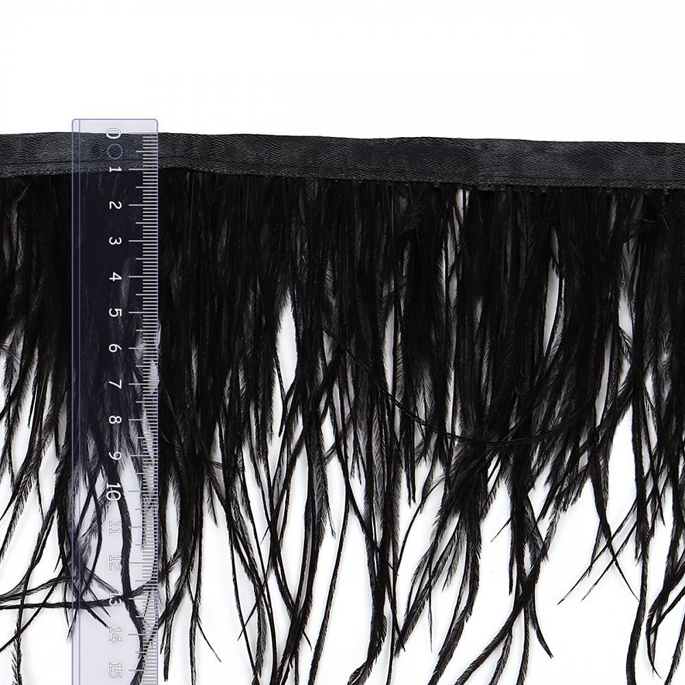 Перья на ленте декоративные Страус FBY-15-100 15см черный уп.2м