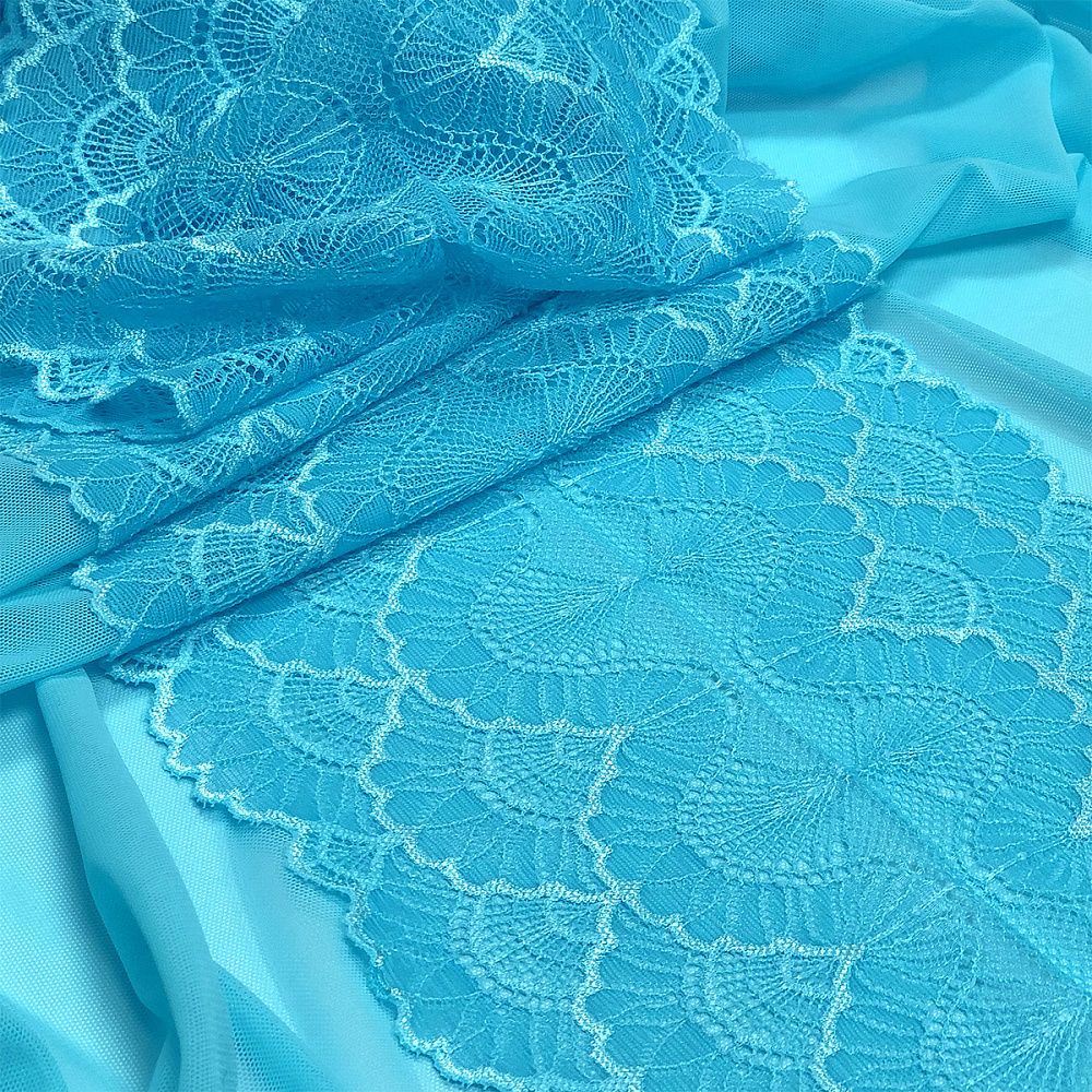 Кружево бельевое эластичное 195 мм / 10 м, цв.A2201 яркая бирюза, Kruzhevo