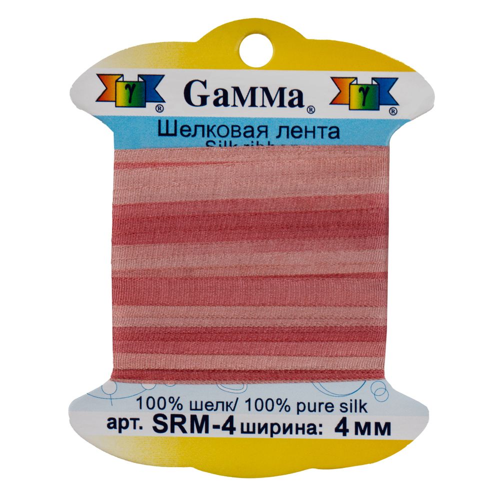 Лента (тесьма) шелковая 4.0 мм / 9.1±0.5 метров, M129 т.розовый/розово-бежевый, Gamma SRM-4