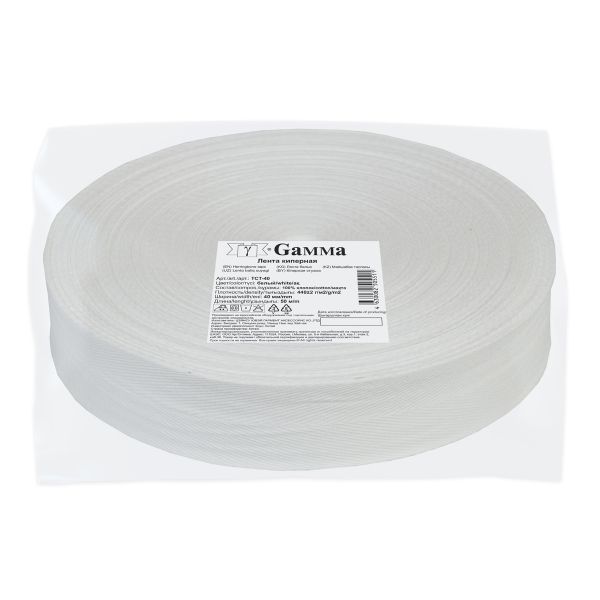 Тесьма (лента) киперная (100 х/б) 40 мм / 50 метров, белый/white, Gamma TCT-40