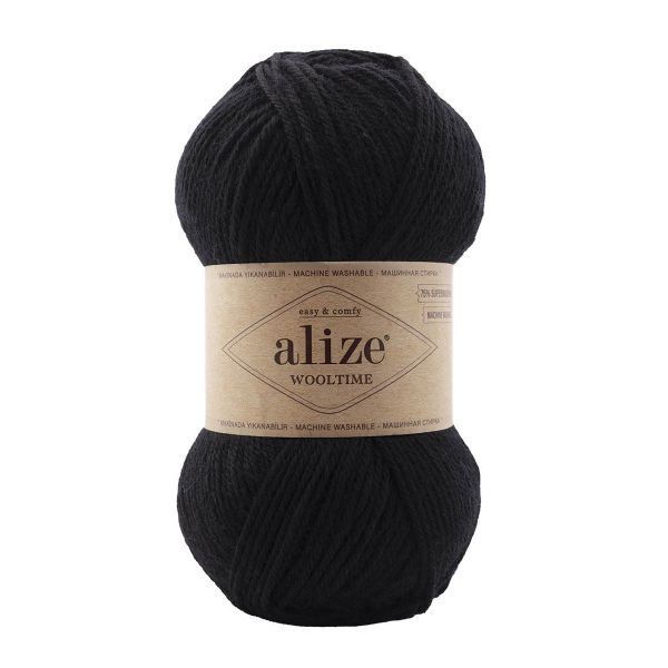 Пряжа Alize (Ализе) Wooltime / уп.5 мот. по 100 г, 200 м, 60 чёрный