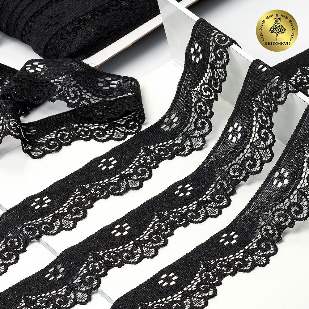 Кружево эластичное (стрейч) 30 мм / 5 метра, TBY.8029, цв.02 черный, Kruzhevo
