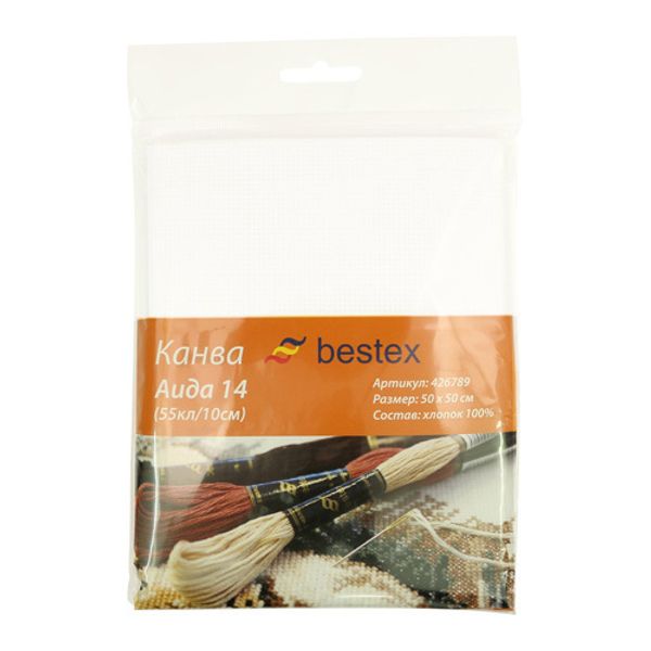 Канва для вышивания 14 ct, 50х50 см, белая, 624010-14ct Bestex