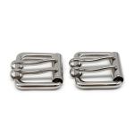 Пряжка ременная металл 40 мм, 2 язычка, никель, 2 шт, BIG