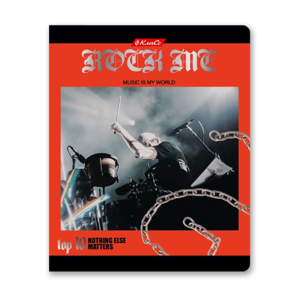 Тетрадь ученическая общая, матовая ламинация + тиснение серебряной фольгой, A5+ 48 л. на скобе 65 г/м², белизна 100%, 10 шт, клетка в термоусадочной пленке, 000728 Рок-музыка, Светоч 48ТЕТк-007