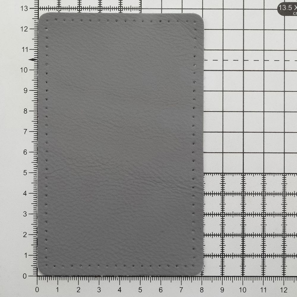 Заплатки пришивные из кожи, прямоугольник 8х12,7см с перфорацией, 2 шт, 100% кожа, 07 серый, 9123