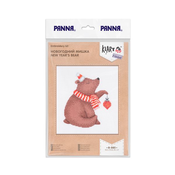 Набор для вышивания нитками Klart 8-585, Новогодний мишка, 15х13.5 см