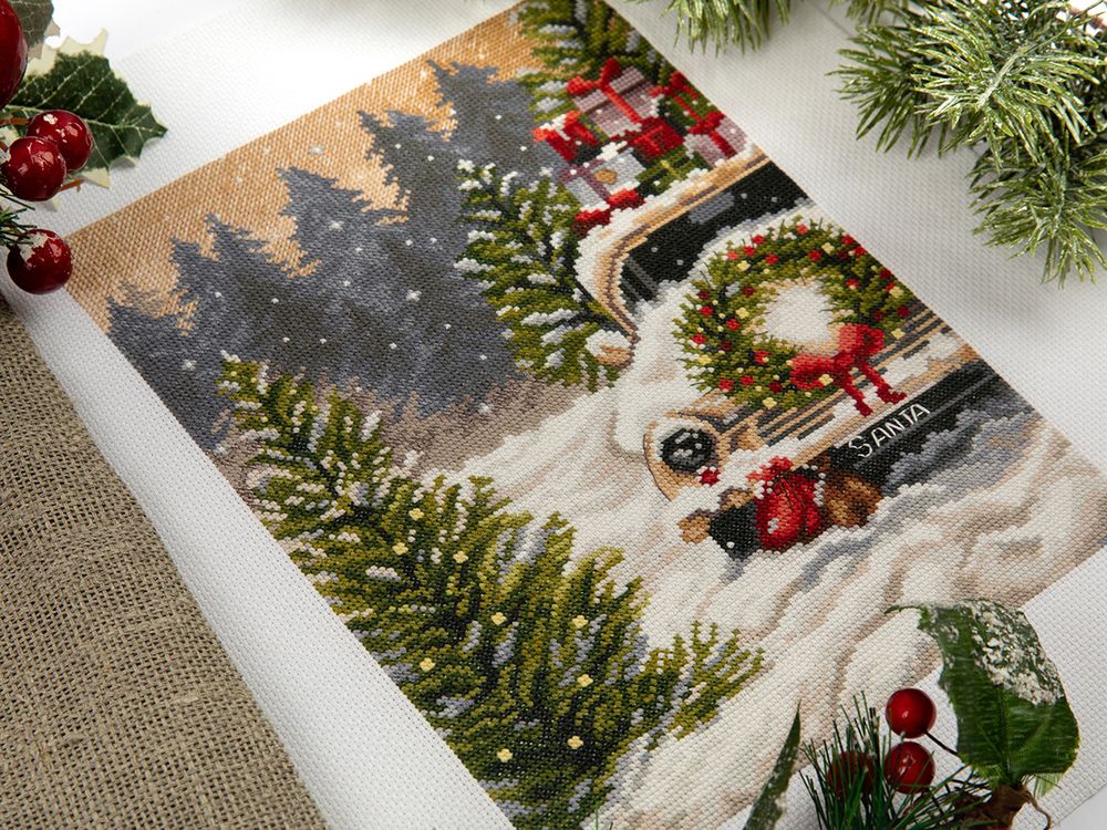 Набор для вышивания нитками Panna, Новогодняя машина, 25х19 см