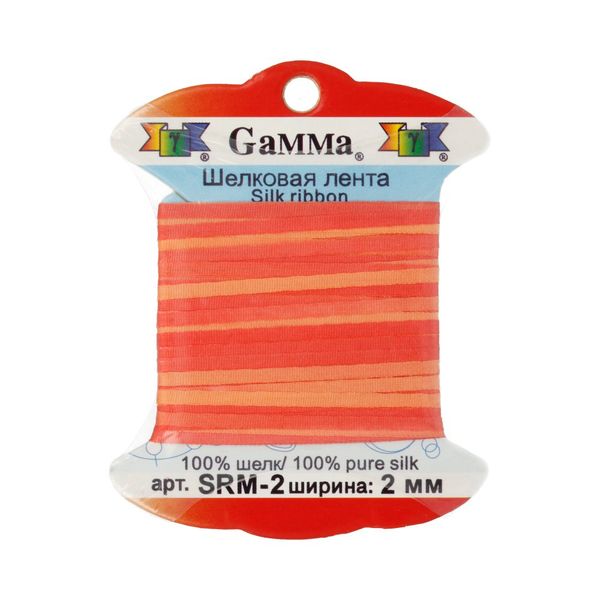 Лента (тесьма) шелковая 2.0 мм / 9.1±0.5 метров, M106 коралловый/оранжевый, Gamma SRM-2