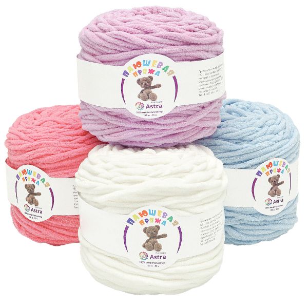 Пряжа Astra Premium (Астра Премиум) Плюшевая / уп.4 мот. по 100 г, 80 м, ассорти №1 (4 цвета по 100г)