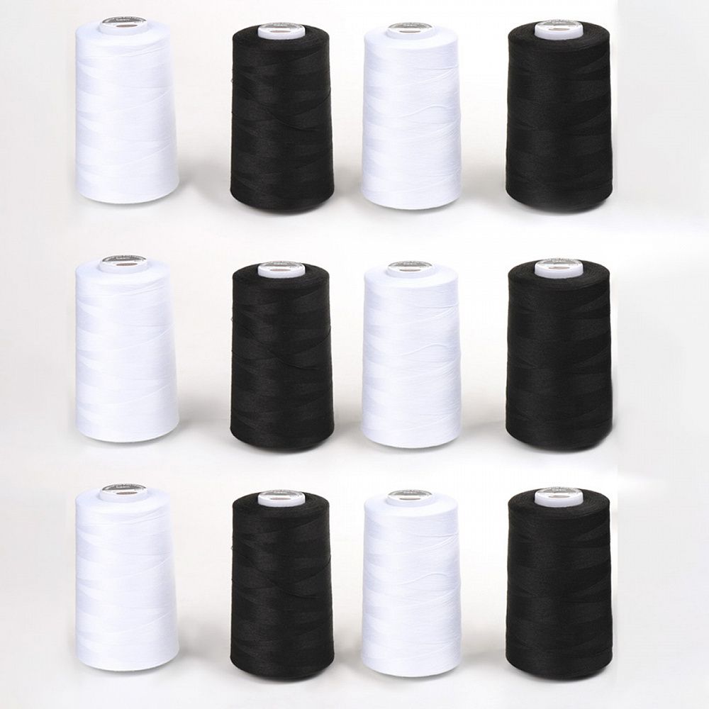 Нитки швейные Max 40/2, 4570 м (5000 ярд), черные, белые / 12 бобин