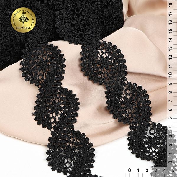 Кружево гипюр (плетёное) 50 мм, TBY.0735, черный, 13.71м, Kruzhevo