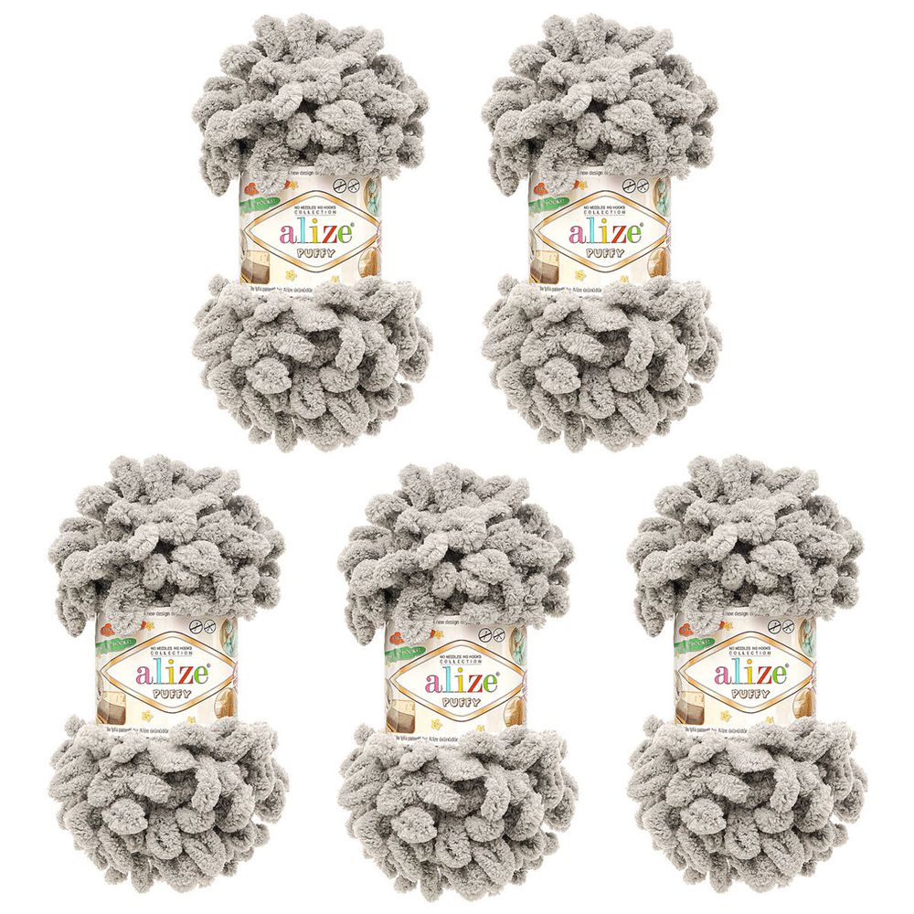 Пряжа Alize (Ализе) Puffy / уп.5 мот. по 100 г, 9м, 302 серый