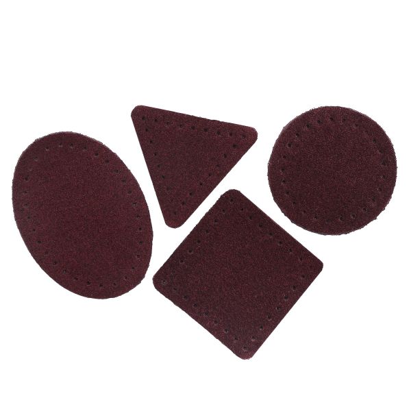 Набор заплаток пришивных из замши, круг, квадрат, треугольник, овал 4см, с перфорацией, 4 шт (31 бордовый), 59703
