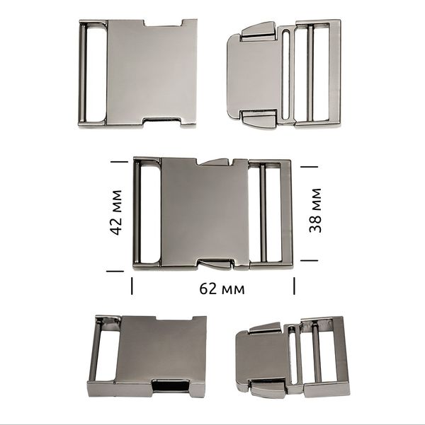 Фастекс (пряжка трезубец) металл 38 мм, 62x42 мм, чер.никель, 6 шт