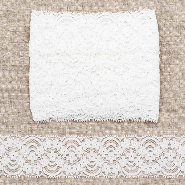 Кружево эластичное (стрейч) 52 мм, 5 м, ±4 см, белый