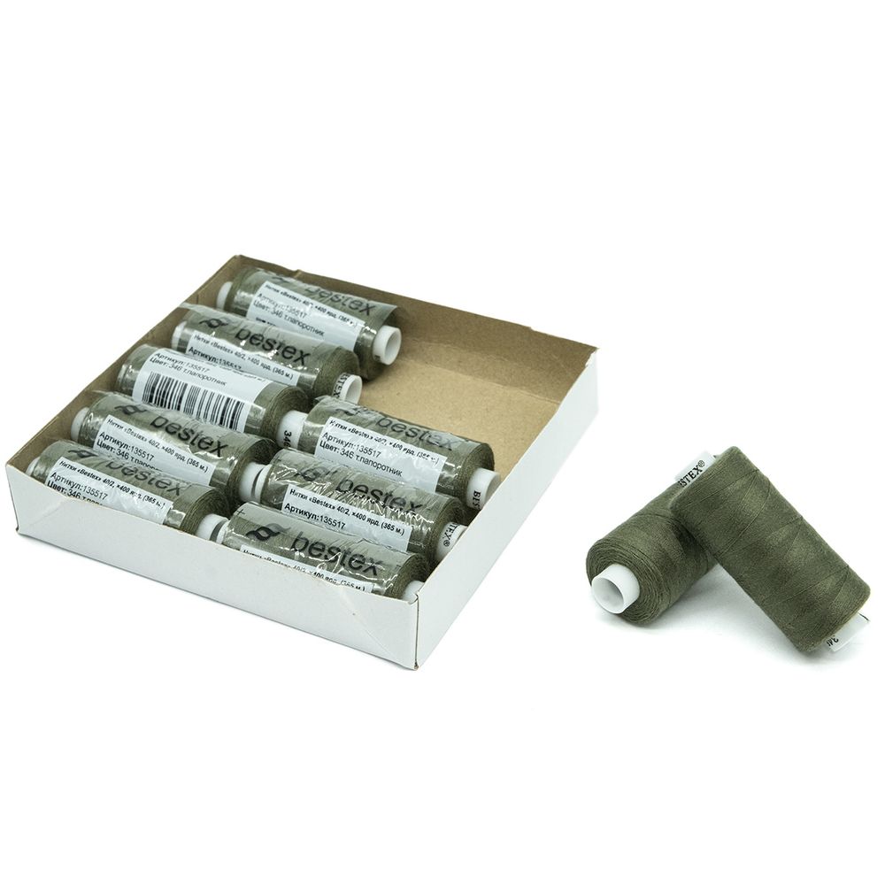 Нитки швейные бытовые Bestex 40/2, 365 м (400 ярд) / 10 кат., 346 оливковый хаки
