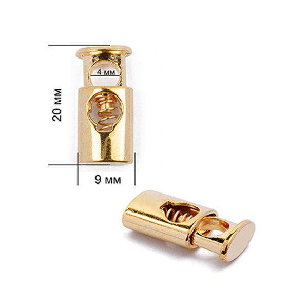 Фиксатор (зажим) для шнура металл 1 отв., 19.5х8.86 мм, (in ⌀4 мм), OR.0305-5338, цв. золото, уп. 100 шт