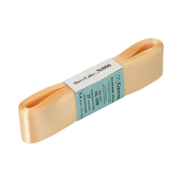 Лента атласная 1-сторонняя 25.0 мм / 5 шт по 5.4 метра, №006 св.персиковый, Gamma AL-25P