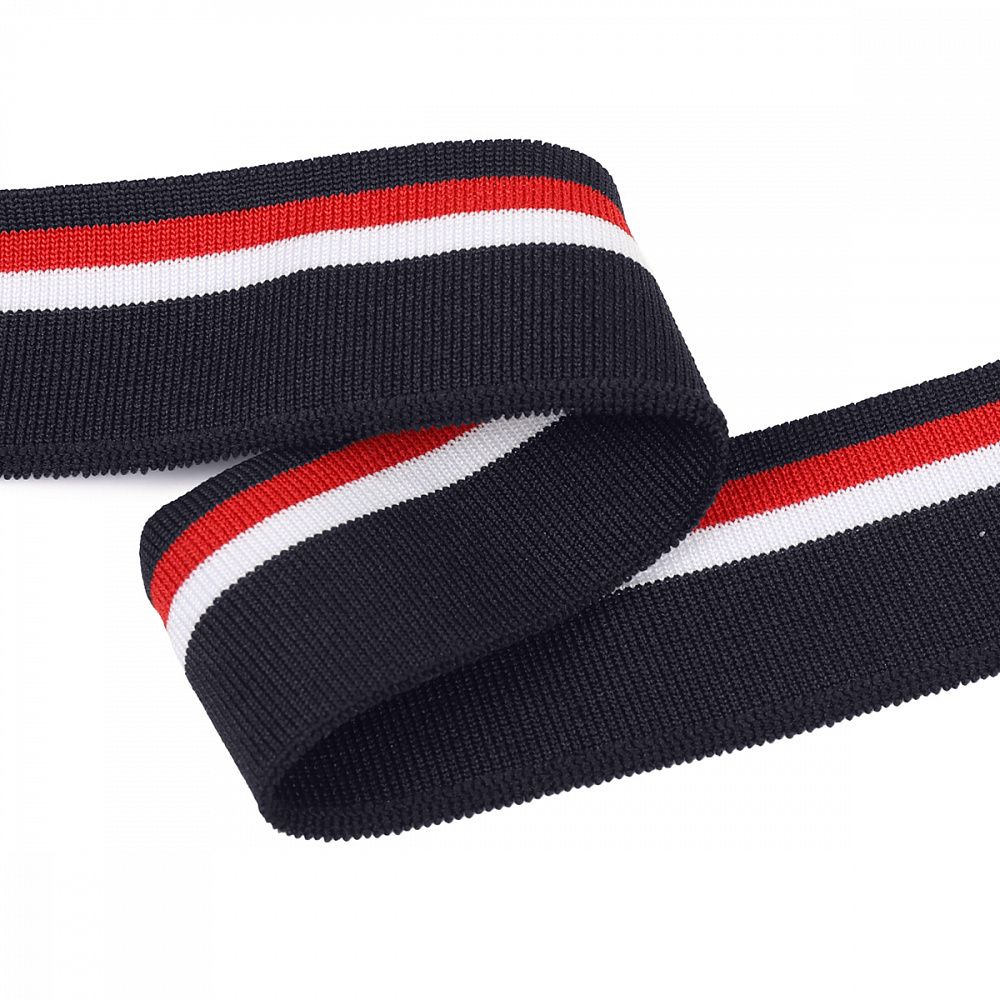 Подвяз (довяз) трикотажный т.синий с белой и бордовой полосами, 3,5х80см, уп. 5 шт