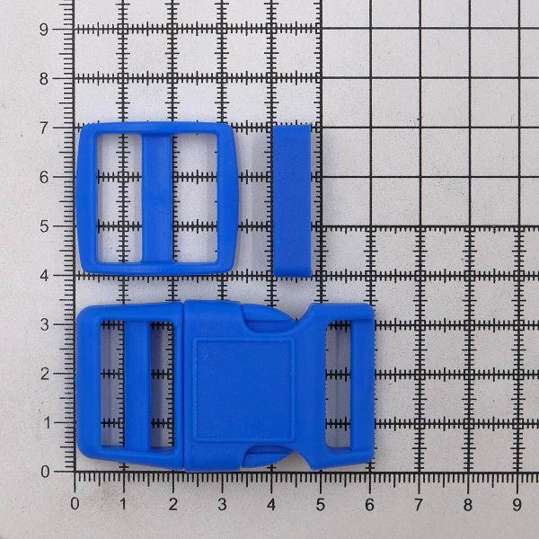 Фастекс (пряжка трезубец), рамка и рамка-регулятор 25мм, пластик, (2 компл.) Hobby&Pro, синий, A03001037-K-25