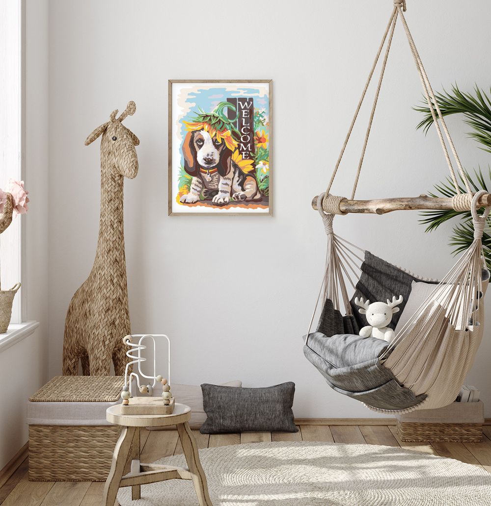 Картина по номерам Фрея, Щенок в подсолнухе, 40х30 см