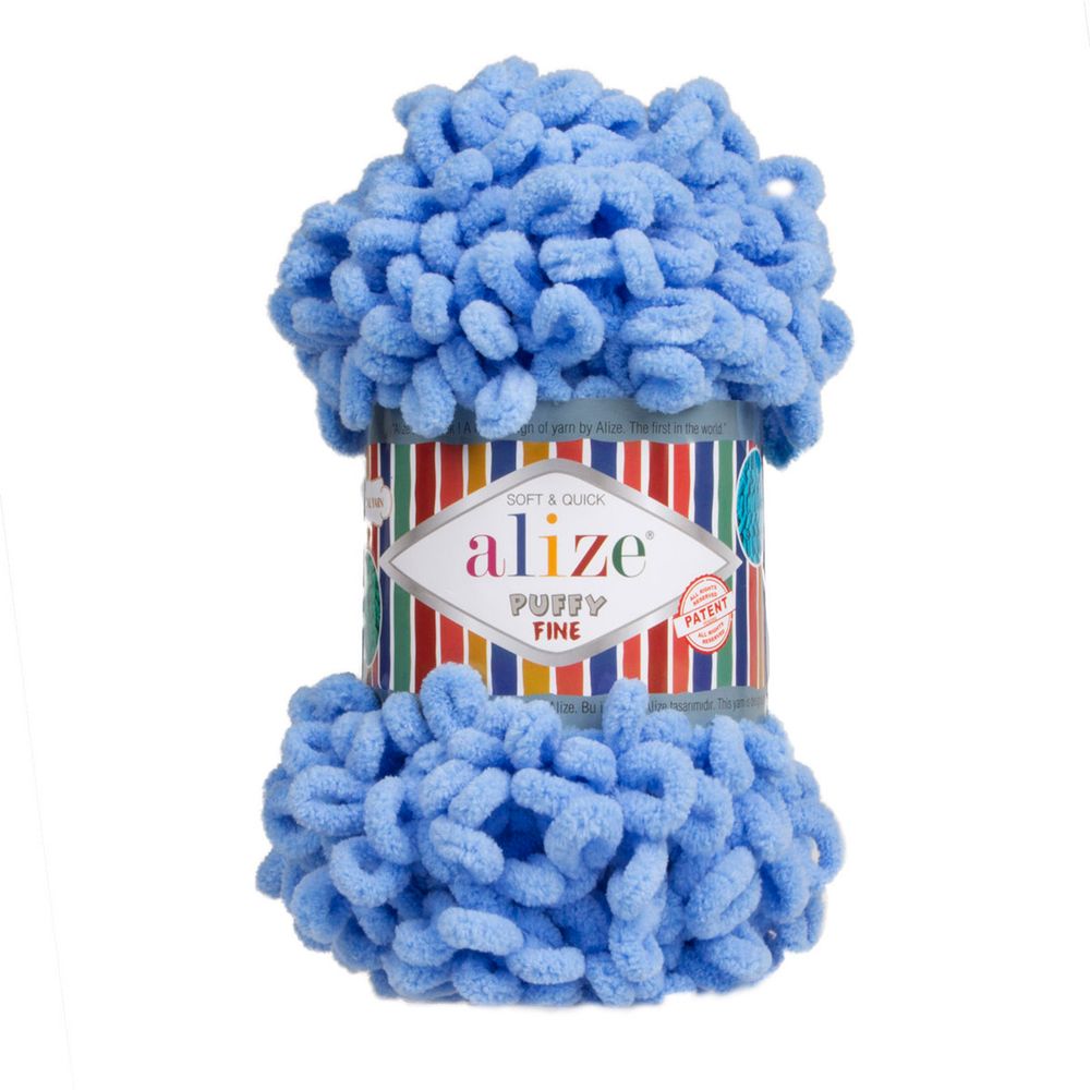 Пряжа Alize (Ализе) Puffy Fine / уп.5 мот. по 100 г, 14м, 112 голубой A