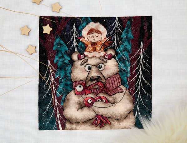 Набор для вышивания нитками Panna, Зимняя рыбалка, 17х17 см